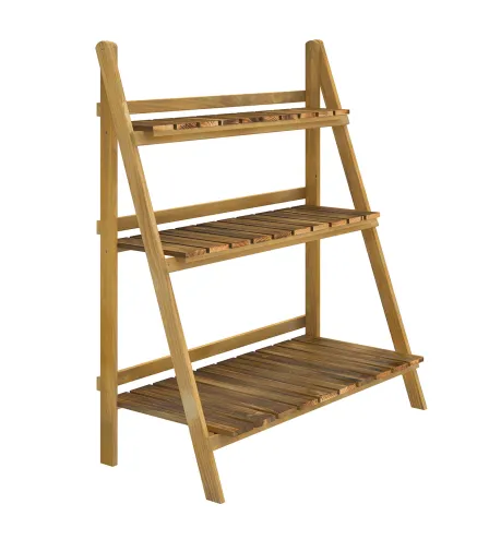 Soporte para Plantas de Madera de 3 Niveles Estantería para Plantas Plegable Soporte para Macetas 80x37x93 cm Natural