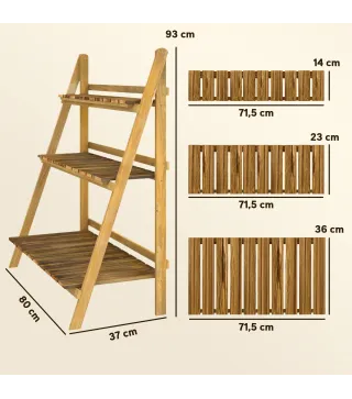 Soporte para Plantas de Madera de 3 Niveles Estantería para Plantas Plegable Soporte para Macetas 80x37x93 cm Natural