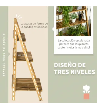 Soporte para Plantas de Madera de 3 Niveles Estantería para Plantas Plegable Soporte para Macetas 80x37x93 cm Natural