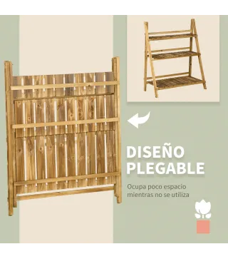 Soporte para Plantas de Madera de 3 Niveles Estantería para Plantas Plegable Soporte para Macetas 80x37x93 cm Natural