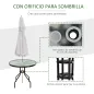 Mesa de Jardín Redonda Mesa Comedor de Cristal Templado con Agujero para Sombrilla y Estructura Metálica para Patio Terraza Balc