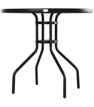 Mesa de Jardín Redonda Mesa Comedor de Cristal Templado con Agujero para Sombrilla y Estructura Metálica para Patio Terraza Balc