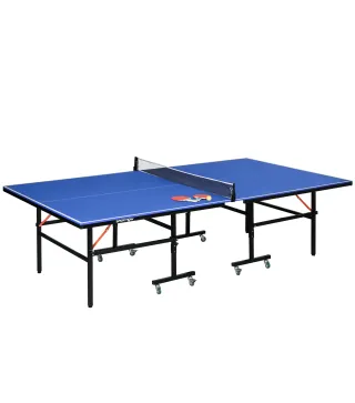 Mesa de Ping Pong Plegable con Ruedas para Interior y Exterior con Red Palas y Pelota 274x152,5x76 cm Azul