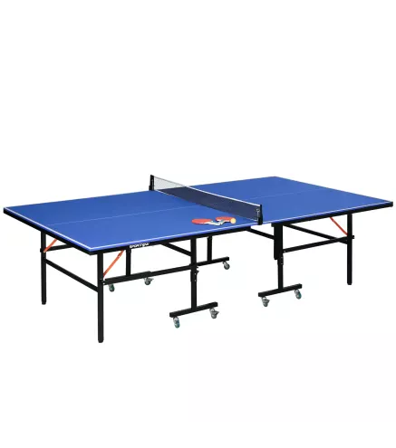 Mesa de Ping Pong Plegable con Ruedas para Interior y Exterior con Red Palas y Pelota 274x152,5x76 cm Azul
