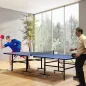 Mesa de Ping Pong Plegable con Ruedas para Interior y Exterior con Red Palas y Pelota 274x152,5x76 cm Azul
