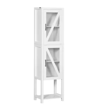 Columna de Baño Estantería para Baño con 2 Puertas Estantes Ajustables Armario Alto tipo Vitrina 45x30x170 cm Blanco