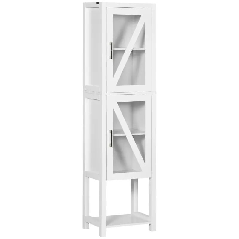 Columna de Baño Estantería para Baño con 2 Puertas Estantes Ajustables Armario Alto tipo Vitrina 45x30x170 cm Blanco
