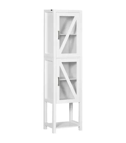 Columna de Baño Estantería para Baño con 2 Puertas Estantes Ajustables Armario Alto tipo Vitrina 45x30x170 cm Blanco