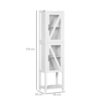Columna de Baño Estantería para Baño con 2 Puertas Estantes Ajustables Armario Alto tipo Vitrina 45x30x170 cm Blanco