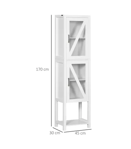 Columna de Baño Estantería para Baño con 2 Puertas Estantes Ajustables Armario Alto tipo Vitrina 45x30x170 cm Blanco