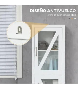 Columna de Baño Estantería para Baño con 2 Puertas Estantes Ajustables Armario Alto tipo Vitrina 45x30x170 cm Blanco