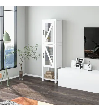 Columna de Baño Estantería para Baño con 2 Puertas Estantes Ajustables Armario Alto tipo Vitrina 45x30x170 cm Blanco