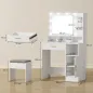 Tocador de Maquillaje con Luces LED y Taburete Espejo 10 Bombillas Cajón Estantes Compartimentos Blanco