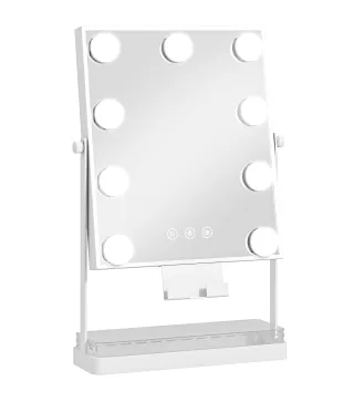 Hollywood Espejo de Maquillaje con Luz 9 Bombillas LED 3 Colores Interruptor Táctil Soporte para Teléfono Blanco