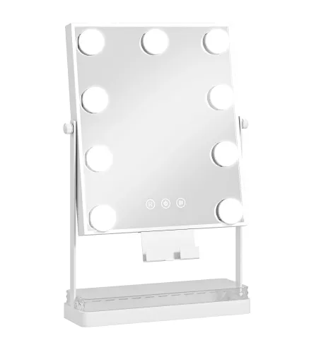 Hollywood Espejo de Maquillaje con Luz 9 Bombillas LED 3 Colores Interruptor Tactil Soporte para Telefono Blanco