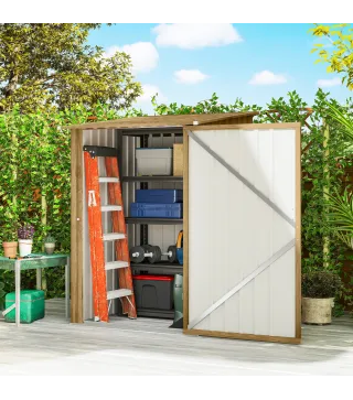 Caseta de Jardín Metálica 0,92 m² 100x103x160 cm con 1 Puerta y Cerradura para Almacenamiento Herramientas Marrón Claro
