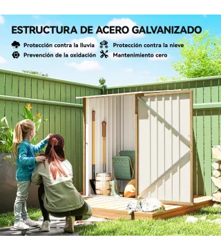 Caseta de Jardín Metálica 0,92 m² 100x103x160 cm con 1 Puerta y Cerradura para Almacenamiento Herramientas Marrón Claro