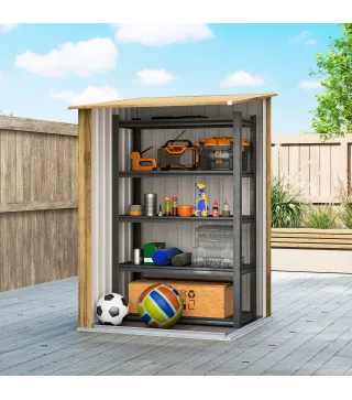 Caseta de Jardín Metálica 0,92 m² 100x103x160 cm con 1 Puerta y Cerradura para Almacenamiento Herramientas Marrón Claro