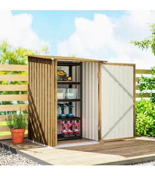 Caseta de Jardín Metálica 0,92 m² 100x103x160 cm con 1 Puerta y Cerradura para Almacenamiento Herramientas Marrón Claro