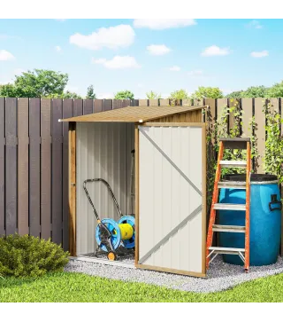 Caseta de Jardín Metálica 0,92 m² 100x103x160 cm con 1 Puerta y Cerradura para Almacenamiento Herramientas Marrón Claro