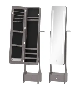 Espejo Joyero con Luces LED Armario Joyero con Espejo Entero de Ángulo Ajustable Cajón Luces Apagado Automático Gris