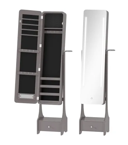 Espejo Joyero con Luces LED Armario Joyero con Espejo Entero de Angulo Ajustable Cajon Luces Apagado Automatico Gris