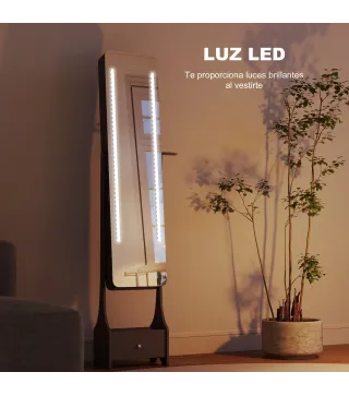 Espejo Joyero con Luces LED Armario Joyero con Espejo Entero de Ángulo Ajustable Cajón Luces Apagado Automático Gris