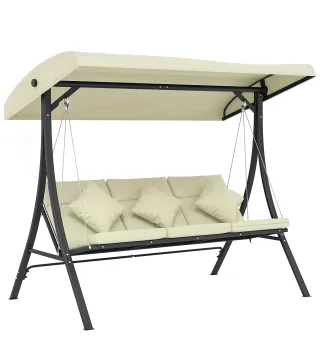 Balancín de Jardín Exterior Columpio de 3 Plazas con Toldo Ajustable y Marco de Acero 202x115x168 cm Beige