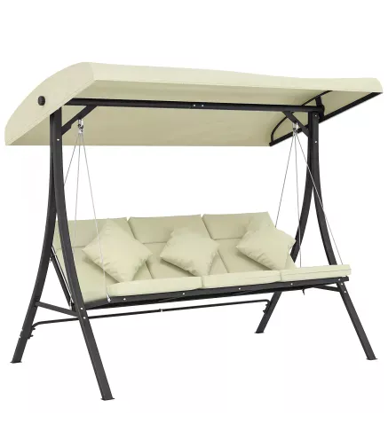 Balancín de Jardín Exterior Columpio de 3 Plazas con Toldo Ajustable y Marco de Acero 202x115x168 cm Beige
