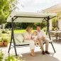 Balancín de Jardín Exterior Columpio de 3 Plazas con Toldo Ajustable y Marco de Acero 202x115x168 cm Beige