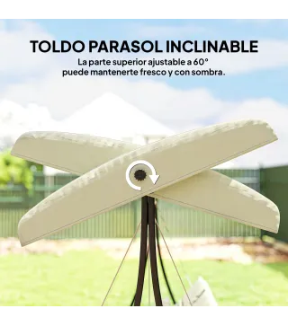 Balancín de Jardín Exterior Columpio de 3 Plazas con Toldo Ajustable y Marco de Acero 202x115x168 cm Beige