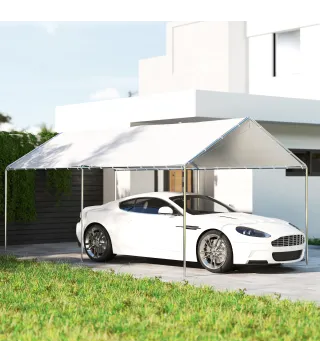 Carpa Garaje para Coche 3x6 m Cochera Portátil Impermeable con Toldo de Tela PE y Marco de Acero Galvanizado Blanco