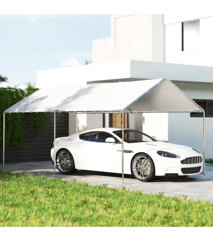 Carpa Garaje para Coche 3x6 m Cochera Portátil Impermeable con Toldo de Tela PE y Marco de Acero Galvanizado Blanco