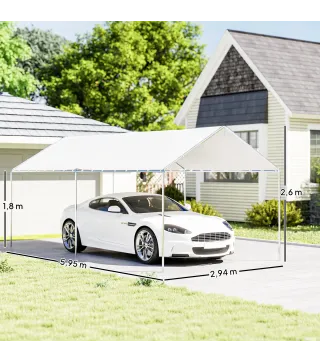 Carpa Garaje para Coche 3x6 m Cochera Portátil Impermeable con Toldo de Tela PE y Marco de Acero Galvanizado Blanco