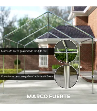Carpa Garaje para Coche 3x6 m Cochera Portátil Impermeable con Toldo de Tela PE y Marco de Acero Galvanizado Blanco