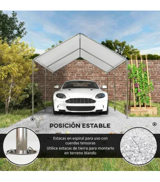 Carpa Garaje para Coche 3x6 m Cochera Portátil Impermeable con Toldo de Tela PE y Marco de Acero Galvanizado Blanco