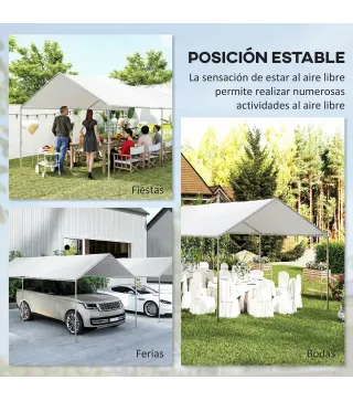 Carpa Garaje para Coche 3x6 m Cochera Portátil Impermeable con Toldo de Tela PE y Marco de Acero Galvanizado Blanco