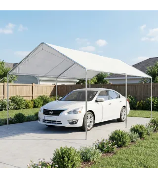 Carpa Garaje para Coche 3x6 m Cochera Portátil Impermeable con Toldo de Tela PE y Marco de Acero Galvanizado Blanco