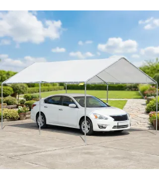 Carpa Garaje para Coche 3x6 m Cochera Portátil Impermeable con Toldo de Tela PE y Marco de Acero Galvanizado Blanco