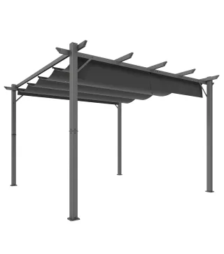 Pérgola de Jardín 3x3 m con Techo Retráctil Protección UPF30+ Drenaje Marco de Aluminio para Patio Exterior Gris Oscuro