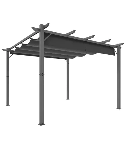 Pérgola de Jardín 3x3 m con Techo Retráctil Protección UPF30+ Drenaje Marco de Aluminio para Patio Exterior Gris Oscuro
