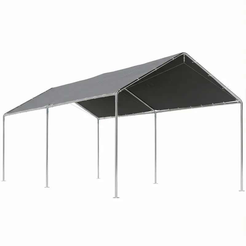 Carpa Garaje para Coche 3x6 m Cochera Portátil Impermeable con Toldo de Tela PE y Marco de Acero Galvanizado Gris