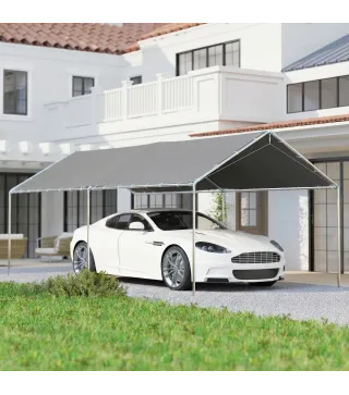 Carpa Garaje para Coche 3x6 m Cochera Portátil Impermeable con Toldo de Tela PE y Marco de Acero Galvanizado Gris