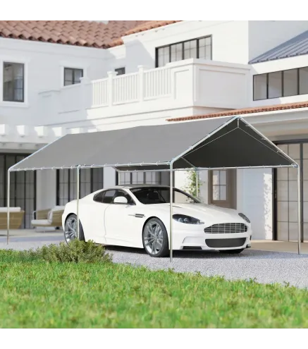Carpa Garaje para Coche 3x6 m Cochera Portátil Impermeable con Toldo de Tela PE y Marco de Acero Galvanizado Gris