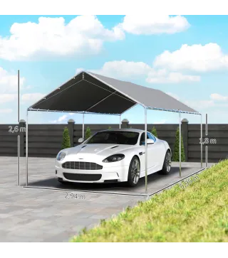 Carpa Garaje para Coche 3x6 m Cochera Portátil Impermeable con Toldo de Tela PE y Marco de Acero Galvanizado Gris