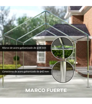 Carpa Garaje para Coche 3x6 m Cochera Portátil Impermeable con Toldo de Tela PE y Marco de Acero Galvanizado Gris