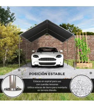 Carpa Garaje para Coche 3x6 m Cochera Portátil Impermeable con Toldo de Tela PE y Marco de Acero Galvanizado Gris