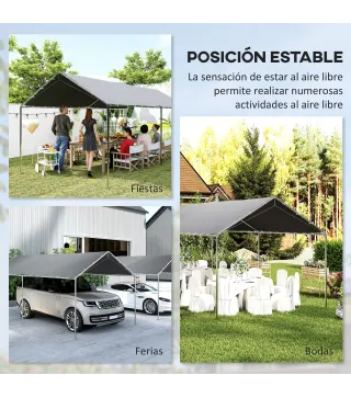 Carpa Garaje para Coche 3x6 m Cochera Portátil Impermeable con Toldo de Tela PE y Marco de Acero Galvanizado Gris
