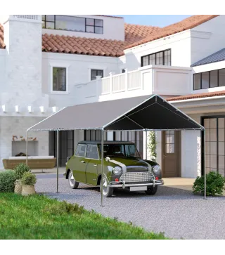 Carpa Garaje para Coche 3x6 m Cochera Portátil Impermeable con Toldo de Tela PE y Marco de Acero Galvanizado Gris