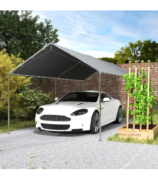 Carpa Garaje para Coche 3x6 m Cochera Portátil Impermeable con Toldo de Tela PE y Marco de Acero Galvanizado Gris